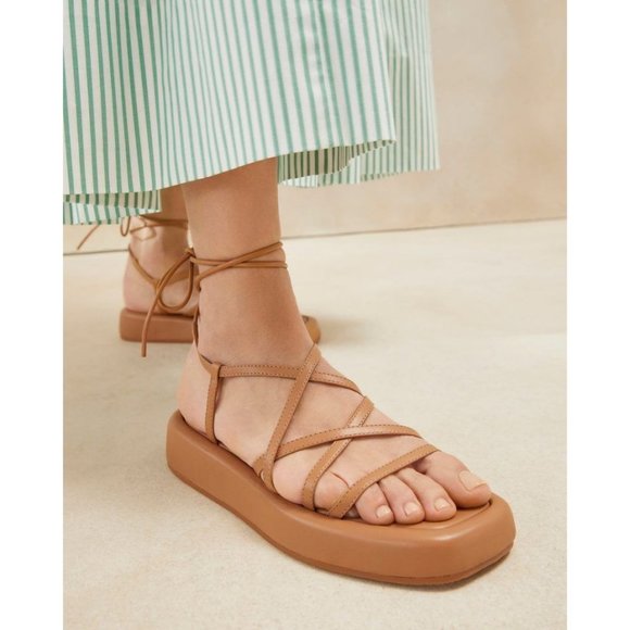 Loeffler Randall Beau Sand Wrap Platform Sandals in Dark Sand Tan Size 8
